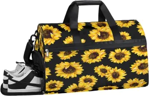 Floral Sunflower Pattern Resistant Sports Gym Bag for Women Men Travel Duffel bag with Wet Pocket & Shoes Compartment Waterproof Weekender Bag 19.7"x9.9"x13"