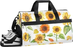 Flower Autumn Sunflowers Resistant Sports Gym Bag for Women Men Travel Duffel bag with Wet Pocket & Shoes Compartment Waterproof Weekender Bag 19.7"x9.9"x13"