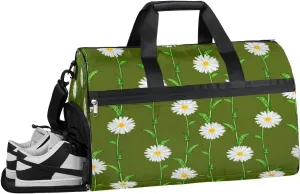 Flower Floral Chamomile Resistant Sports Gym Bag for Women Men Travel Duffel bag with Wet Pocket & Shoes Compartment Waterproof Weekender Bag 19.7"x9.9"x13"