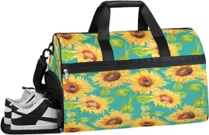Flower Floral Sunflower Resistant Sports Gym Bag for Women Men Travel Duffel bag with Wet Pocket & Shoes Compartment Waterproof Weekender Bag 19.7"x9.9"x13"