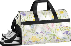 Flower Rabbit Duck Resistant Sports Gym Bag for Women Men Travel Duffel bag with Wet Pocket & Shoes Compartment Waterproof Weekender Bag 19.7"x9.9"x13"