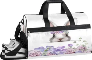 Flower Rabbit Pattern Resistant Sports Gym Bag for Women Men Travel Duffel bag with Wet Pocket & Shoes Compartment Waterproof Weekender Bag 19.7"x9.9"x13"