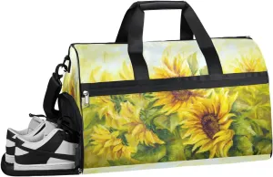 Flower Sunflower Resistant Sports Gym Bag for Women Men Travel Duffel bag with Wet Pocket & Shoes Compartment Waterproof Weekender Bag 19.7"x9.9"x13"
