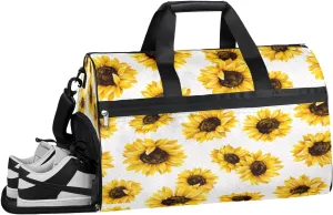 Flower Sunflowers Patterns Resistant Sports Gym Bag for Women Men Travel Duffel bag with Wet Pocket & Shoes Compartment Waterproof Weekender Bag 19.7"x9.9"x13"