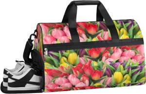 Flower Tulip Resistant Sports Gym Bag for Women Men Travel Duffel bag with Wet Pocket & Shoes Compartment Waterproof Weekender Bag 19.7"x9.9"x13"