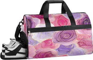 Flowers Roses Resistant Sports Gym Bag for Women Men Travel Duffel bag with Wet Pocket & Shoes Compartment Waterproof Weekender Bag 19.7"x9.9"x13"