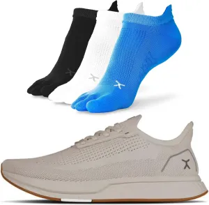 FLUX FOOTWEAR Adapt Bundle  Womens Zero-Drop Running Shoes with Knit Upper & UltraFlex Midsole   3-Pack Small No-Show Toe Socks  Lightweight, Breathable, and Versatile  Sand RN - W10/M8.5