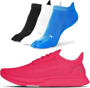 FLUX FOOTWEAR Adapt Bundle  Zero-Drop Running Shoes with Knit Upper & UltraFlex Midsole   3-Pack Medium No-Show Toe Socks  Lightweight, Breathable, and Versatile  Neon Pink - US Size 10