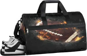 Football Pattern Sports Gym Bag for Women Men Travel Duffel Bag with Wet Pocket & Shoes Compartment Waterproof Weekender Overnight Tote Carry on Bag Lightweight