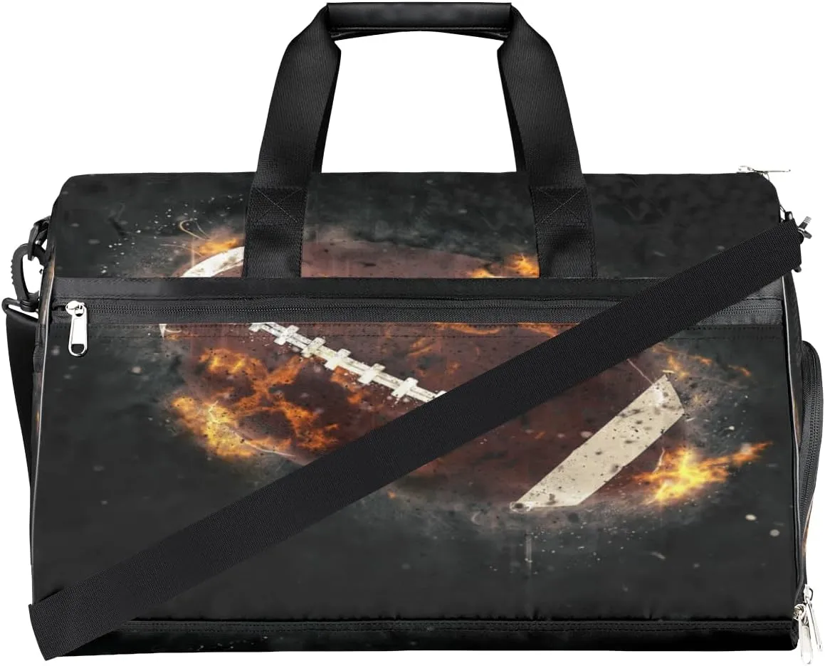 Football Pattern Sports Gym Bag for Women Men Travel Duffel Bag with Wet Pocket & Shoes Compartment Waterproof Weekender Overnight Tote Carry on Bag Lightweight