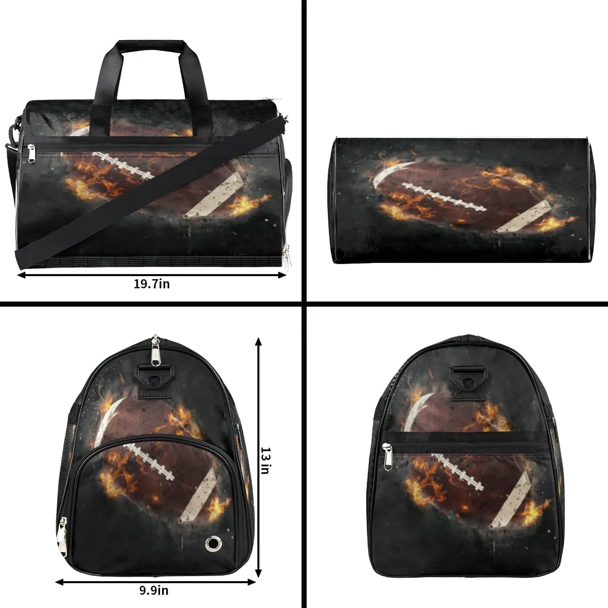 Football Pattern Sports Gym Bag for Women Men Travel Duffel Bag with Wet Pocket & Shoes Compartment Waterproof Weekender Overnight Tote Carry on Bag Lightweight