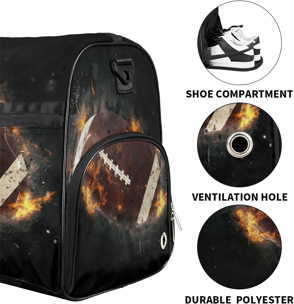 Football Pattern Sports Gym Bag for Women Men Travel Duffel Bag with Wet Pocket & Shoes Compartment Waterproof Weekender Overnight Tote Carry on Bag Lightweight