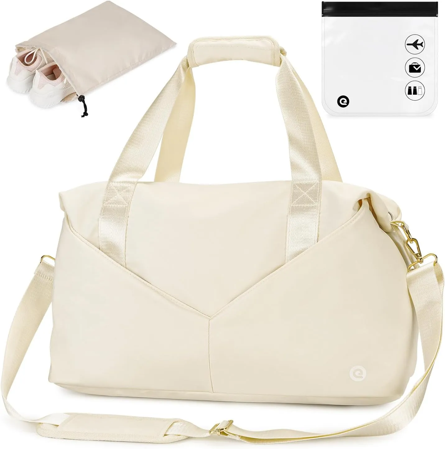 For Spirit Airlines Personal Item Travel Duffel Underseat Carry-on Luggage With TSA Approved Quart Size & Shoes Bag, Weekender Overnight for Women, Beige, 18x14x8