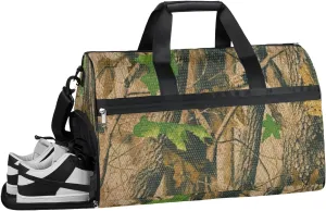 Forest Camouflage Camo Resistant Sports Gym Bag for Women Men Travel Duffel bag with Wet Pocket & Shoes Compartment Waterproof Weekender Bag 19.7"x9.9"x13"