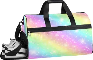 Galaxy Rainbow Star Resistant Sports Gym Bag for Women Men Travel Duffel bag with Wet Pocket & Shoes Compartment Waterproof Weekender Bag 19.7"x9.9"x13"
