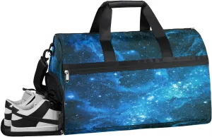 Galaxy Stars Nebula Resistant Sports Gym Bag for Women Men Travel Duffel bag with Wet Pocket & Shoes Compartment Waterproof Weekender Bag 19.7"x9.9"x13"