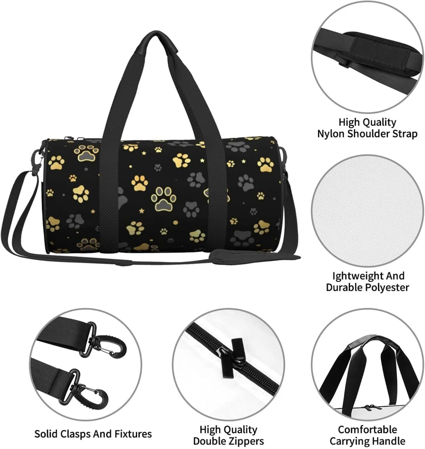 Gbuzozie Sports Gym Bag Travel Duffel Bag Shoes Compartment For Men Women Foldable Lightweight Yoga Gym Sports Bag, Dog Paws #03, One Size