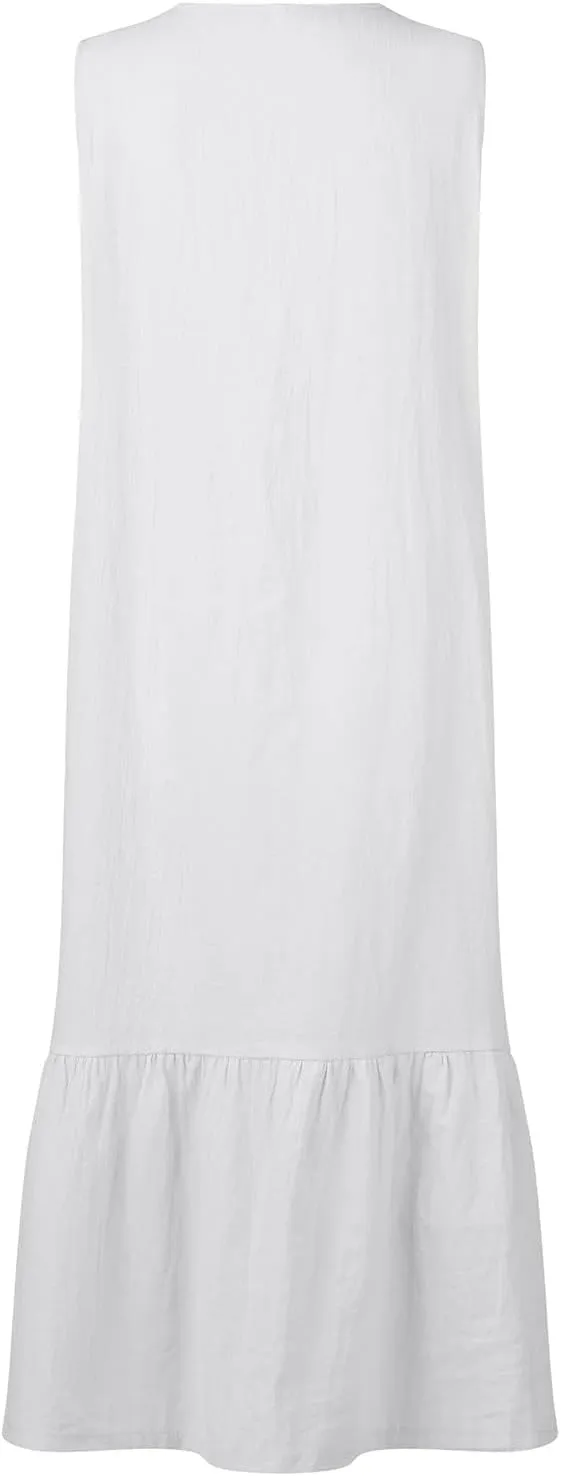Geleglaer Linen Dresses for Womens Button Down Sleeveless Maxi Dress Casual Cotton Linen Tank Dress Summer Dress 2024