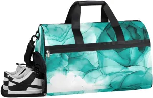 Green Flower Pattern Resistant Sports Gym Bag for Women Men Travel Duffel bag with Wet Pocket & Shoes Compartment Waterproof Weekender Bag 19.7"x9.9"x13"