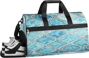 Green Tile Print Resistant Sports Gym Bag for Women Men Travel Duffel bag with Wet Pocket & Shoes Compartment Waterproof Weekender Bag 19.7"x9.9"x13"