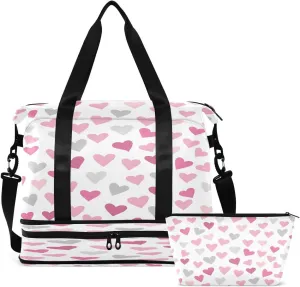Gym Bag Sports Travel Duffel Bag Weekender Overnight Bag with Wet Pocket Shoes Compartment and Toiletry Bag Colorful Hearts for Travel, Business,Gym, Yoga