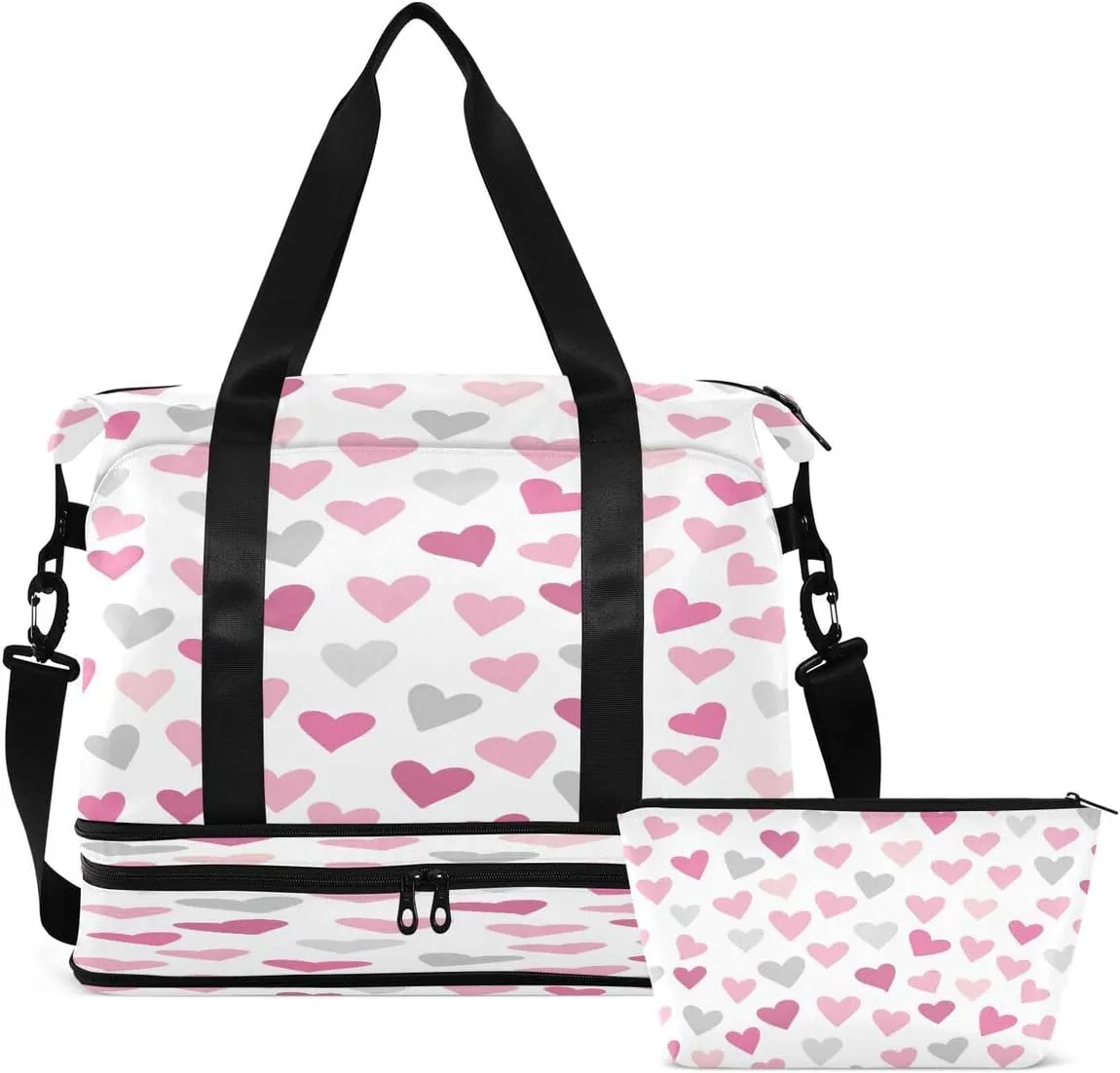 Gym Bag Sports Travel Duffel Bag Weekender Overnight Bag with Wet Pocket Shoes Compartment and Toiletry Bag Colorful Hearts for Travel, Business,Gym, Yoga