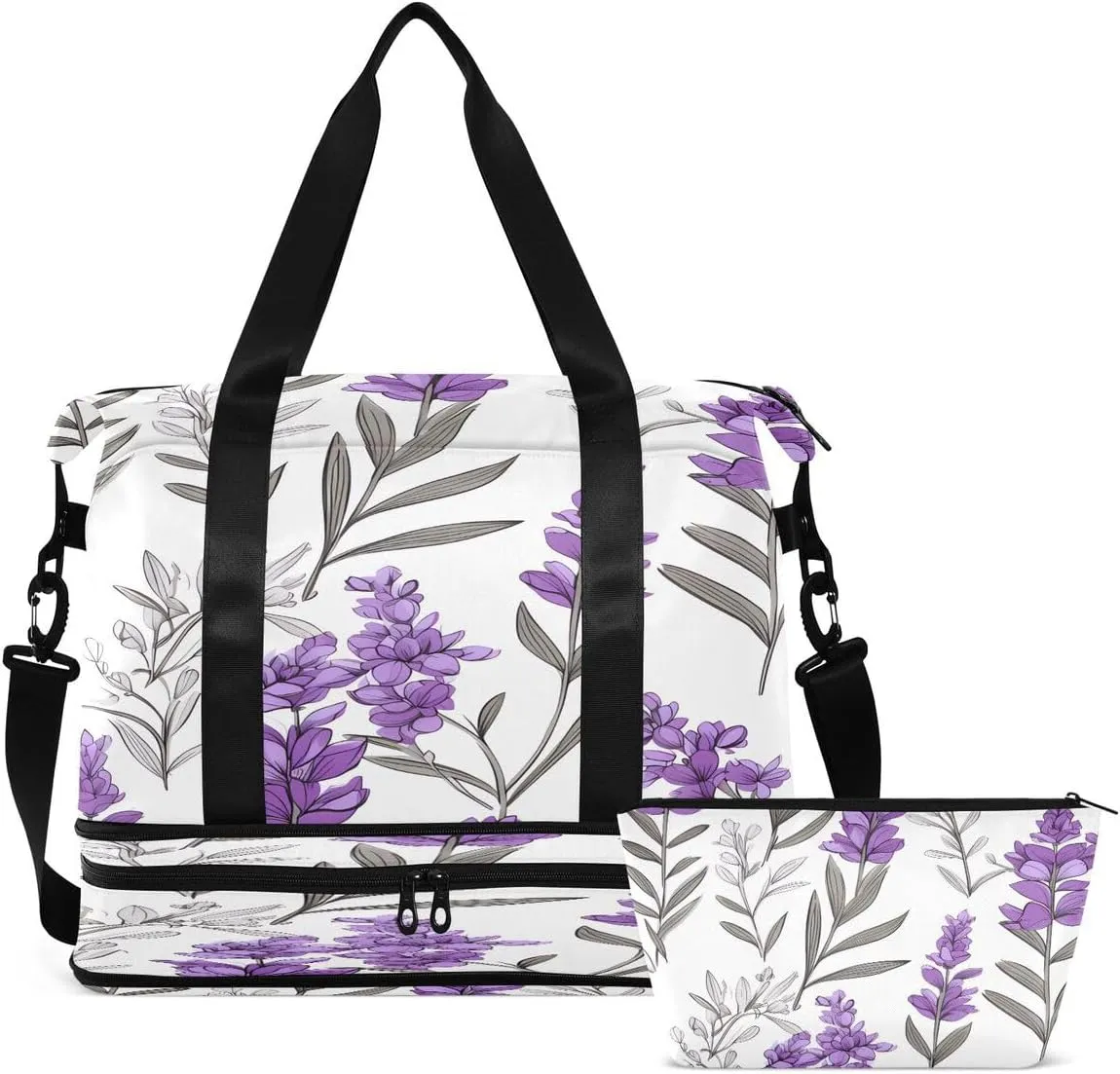 Gym Bag Sports Travel Duffel Bag Weekender Overnight Bag with Wet Pocket Shoes Compartment and Toiletry Bag Purple Lavender for Travel, Business,Gym, Yoga