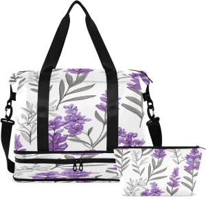 Gym Bag Sports Travel Duffel Bag Weekender Overnight Bag with Wet Pocket Shoes Compartment and Toiletry Bag Purple Lavender for Travel, Business,Gym, Yoga