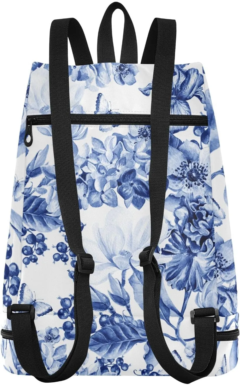 Gym Drawstring Bags with Shoes Compartment Wet Proof Pocket Gym Equipment Bags Draw String backpack for Sports Travel Swimming Beach Blue and White