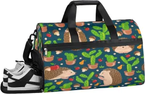 Hedgehog Cactus Resistant Sports Gym Bag for Women Men Travel Duffel bag with Wet Pocket & Shoes Compartment Waterproof Weekender Bag 19.7"x9.9"x13"