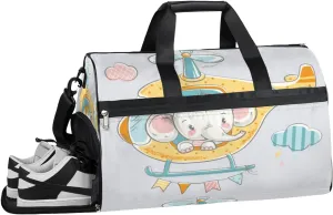 Helicopter Elephant Resistant Sports Gym Bag for Women Men Travel Duffel bag with Wet Pocket & Shoes Compartment Waterproof Weekender Bag 19.7"x9.9"x13"