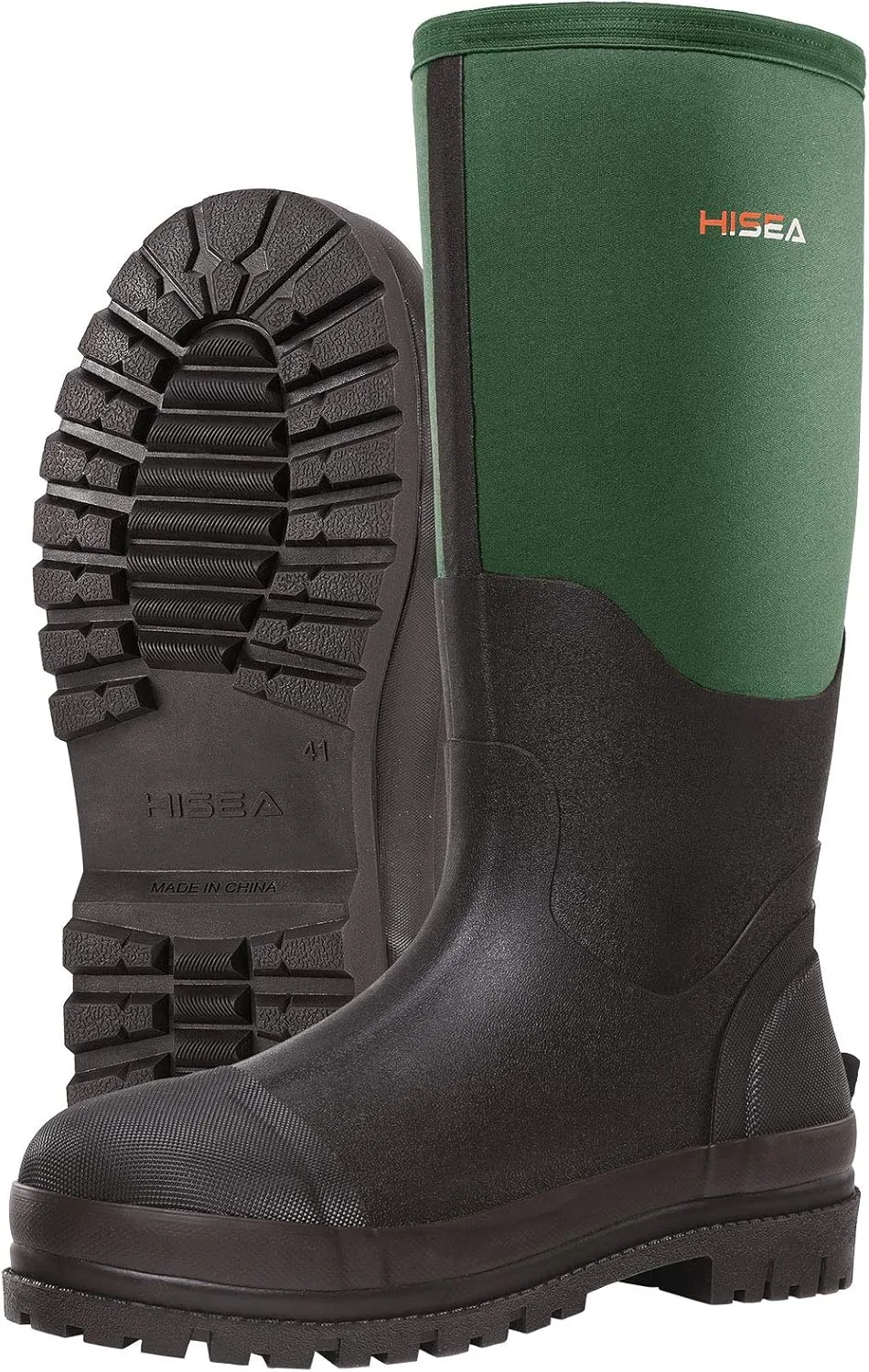 HISEA Men's Rubber Neoprene Rain Boots, Snow Boots - Tall Warm Waterproof Mens Winter Boots Durable Slip Resistant Boots for Men Outdoor Working, Hunting, Fishing