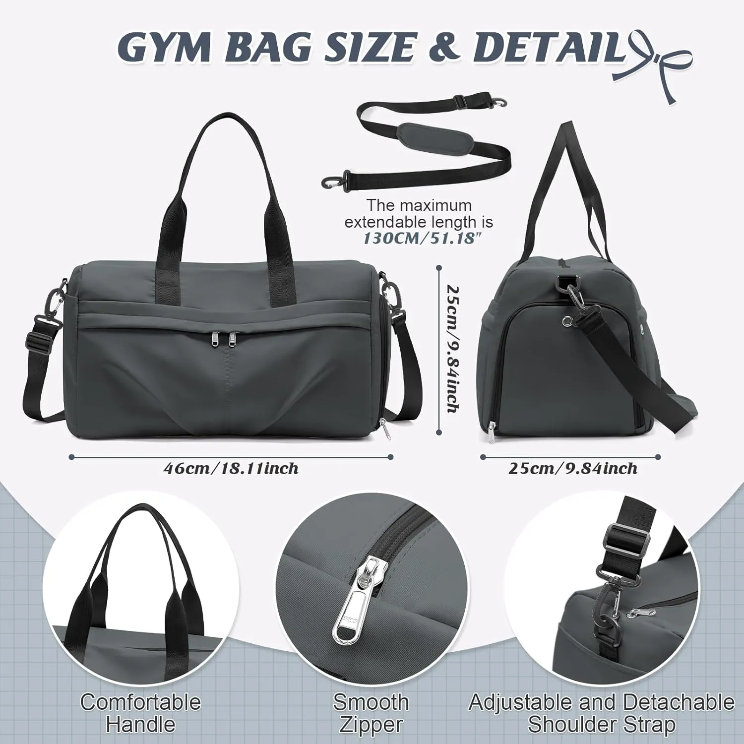 HYC00 Sporty Duffel Bag Women Men Fitness Bag Sports Bag Women's Sports Gym Bags with Shoe Compartment Gym Bag Hospital Bag Overnight Bag Hand Luggage with Wet Pocket Weekender Bag Travel Duffel Bags