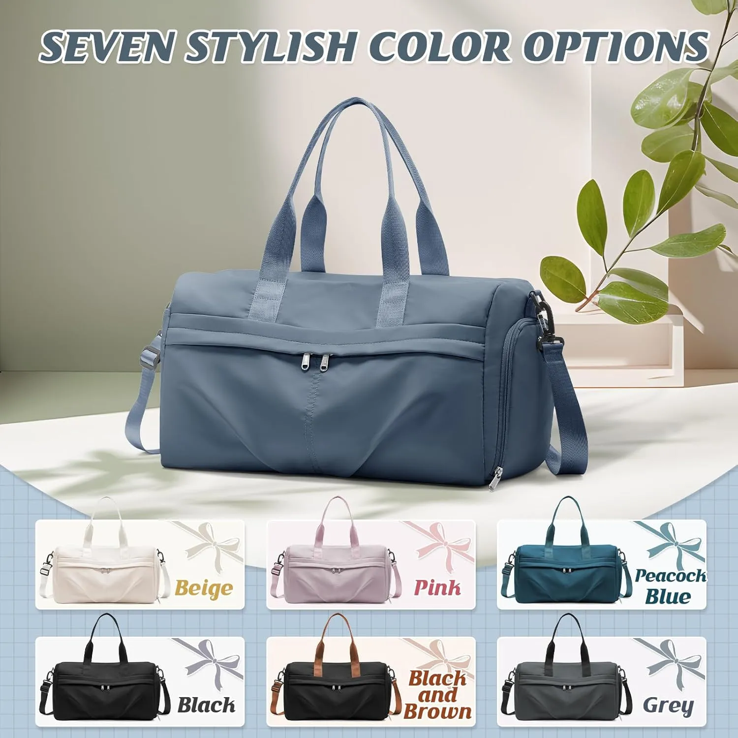 HYC00 Sporty Duffel Bag Women Men Fitness Bag Sports Bag Women's Sports Gym Bags with Shoe Compartment Gym Bag Hospital Bag Overnight Bag Hand Luggage with Wet Pocket Weekender Bag Travel Duffel Bags