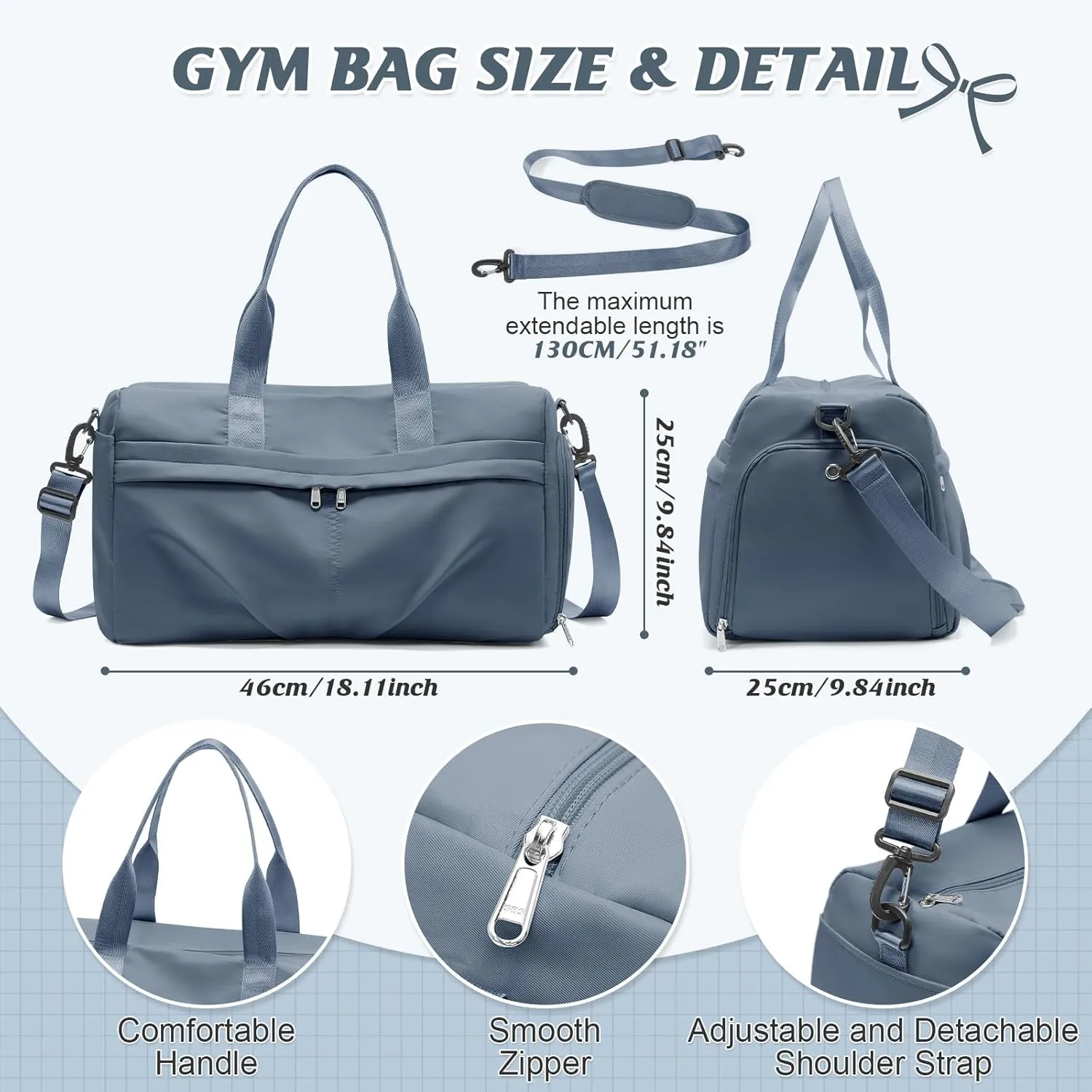 HYC00 Sporty Duffel Bag Women Men Fitness Bag Sports Bag Women's Sports Gym Bags with Shoe Compartment Gym Bag Hospital Bag Overnight Bag Hand Luggage with Wet Pocket Weekender Bag Travel Duffel Bags