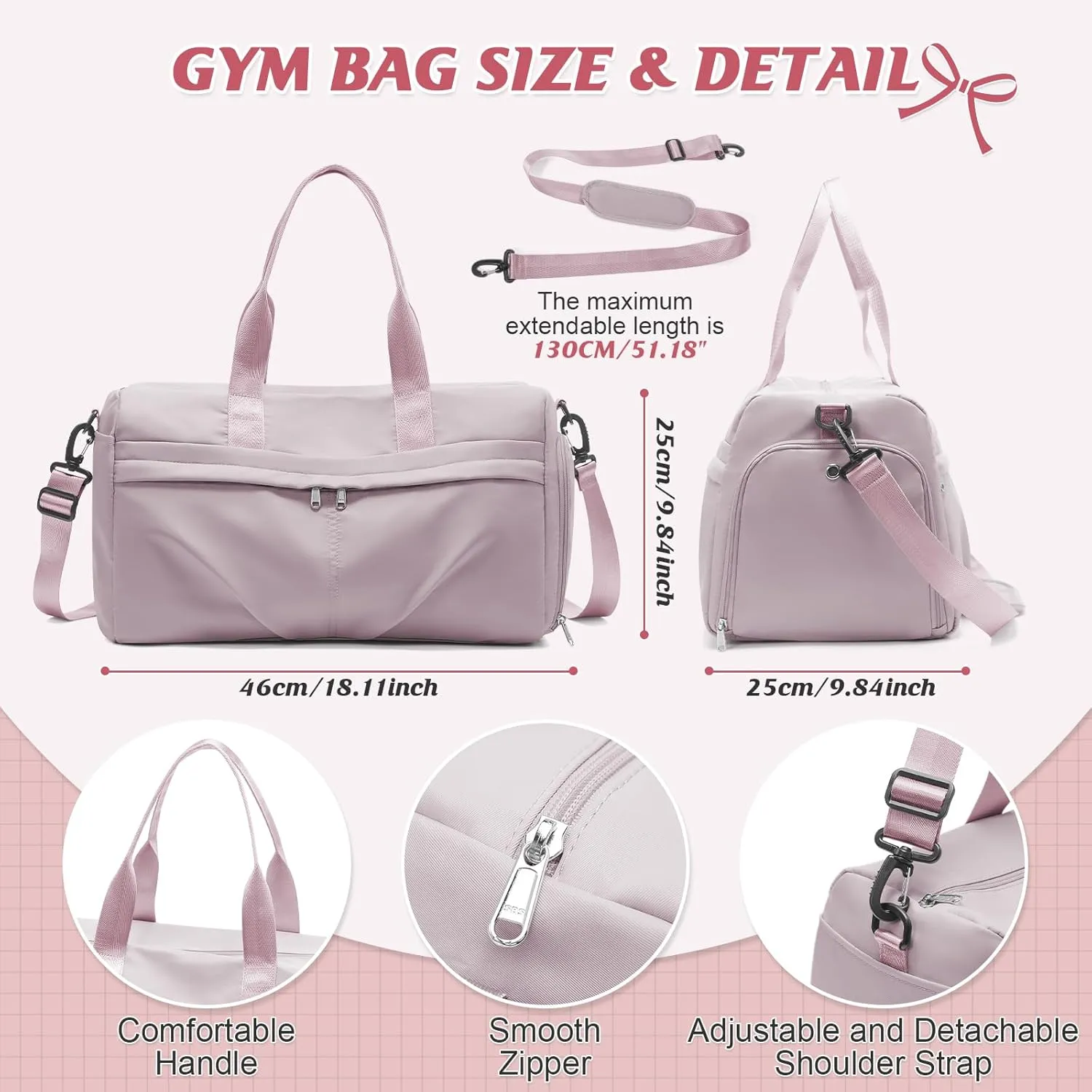 HYC00 Sporty Duffel Bag Women Men Fitness Bag Sports Bag Women's Sports Gym Bags with Shoe Compartment Gym Bag Hospital Bag Overnight Bag Hand Luggage with Wet Pocket Weekender Bag Travel Duffel Bags