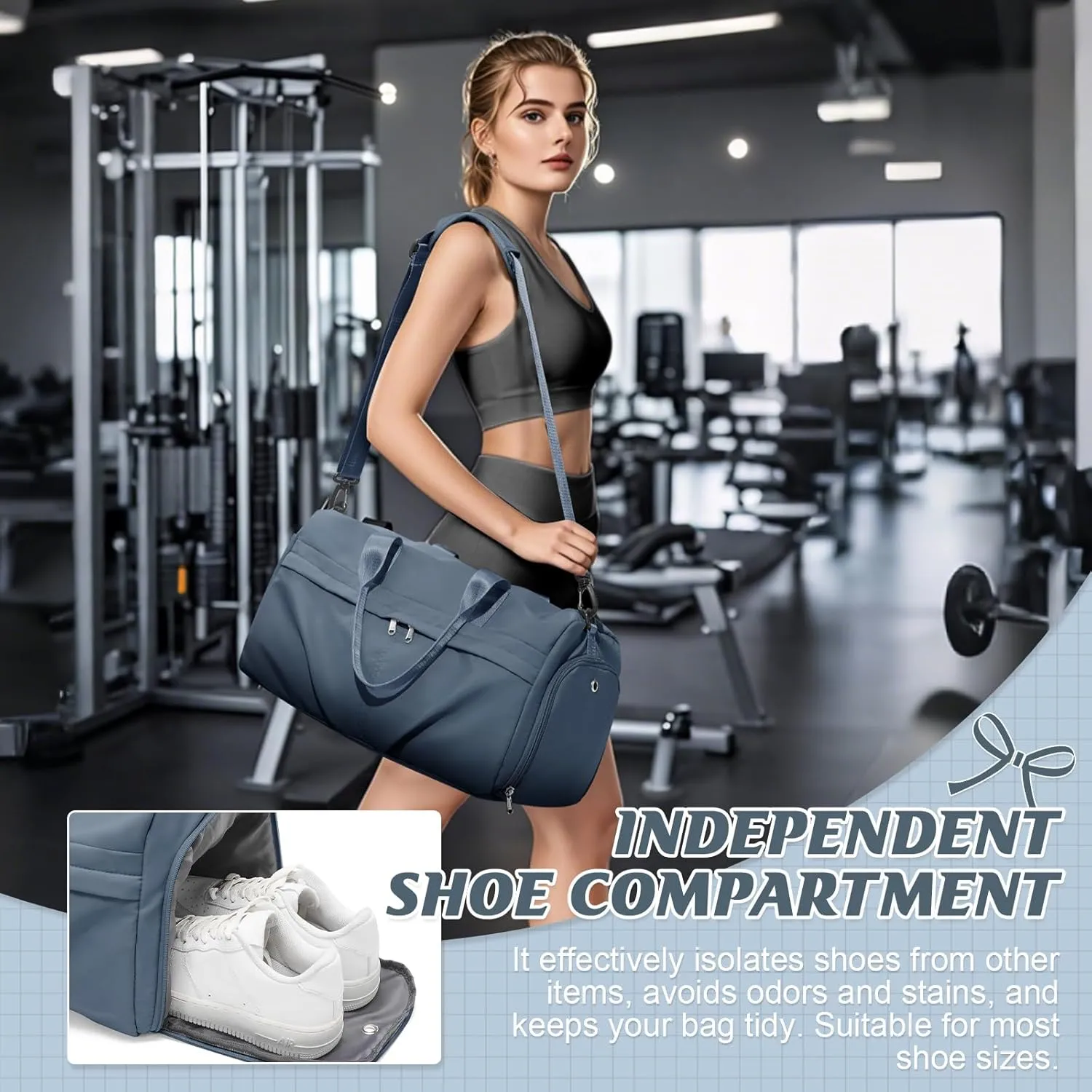 HYC00 Sporty Duffel Bag Women Men Fitness Bag Sports Bag Women's Sports Gym Bags with Shoe Compartment Gym Bag Hospital Bag Overnight Bag Hand Luggage with Wet Pocket Weekender Bag Travel Duffel Bags