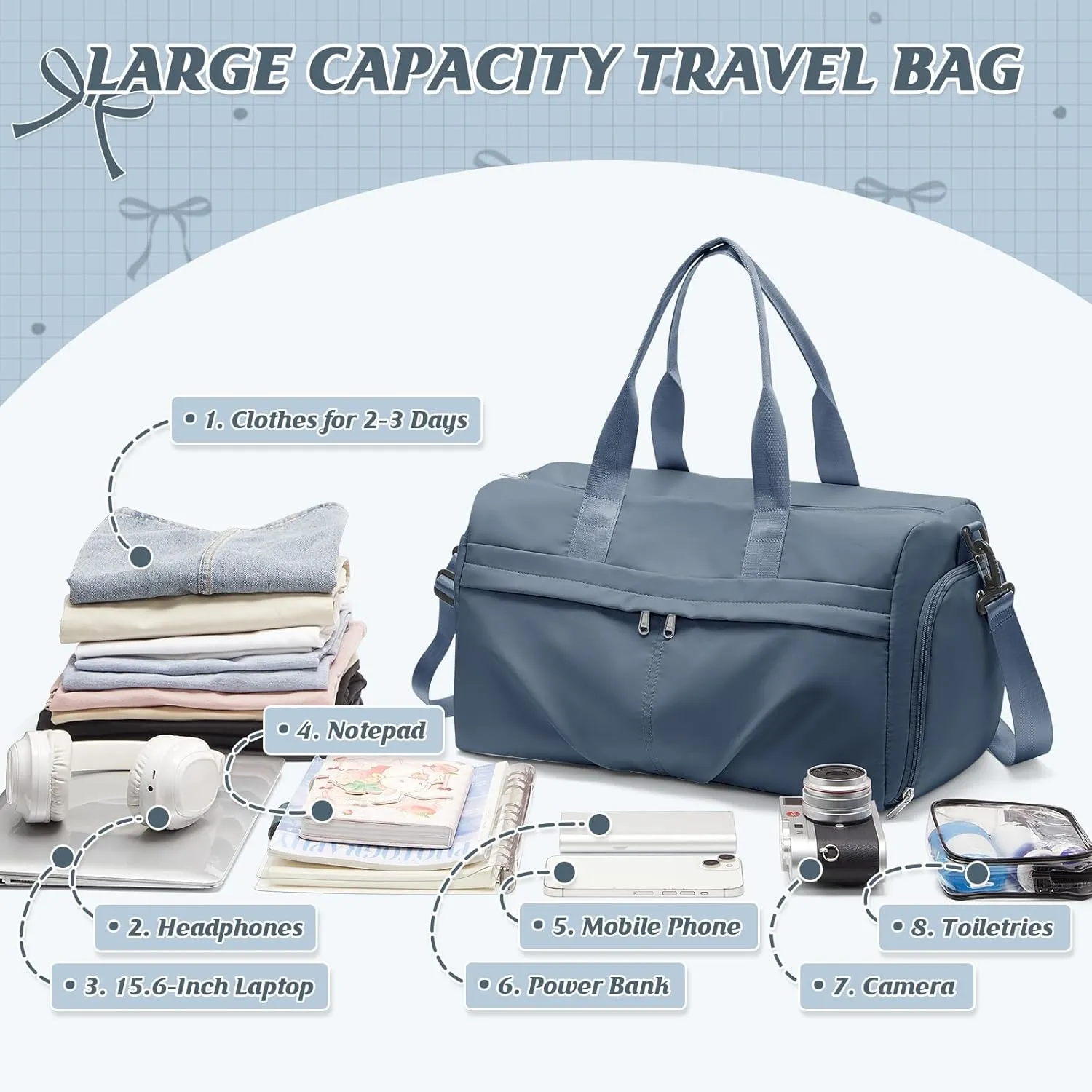 HYC00 Sporty Duffel Bag Women Men Fitness Bag Sports Bag Women's Sports Gym Bags with Shoe Compartment Gym Bag Hospital Bag Overnight Bag Hand Luggage with Wet Pocket Weekender Bag Travel Duffel Bags