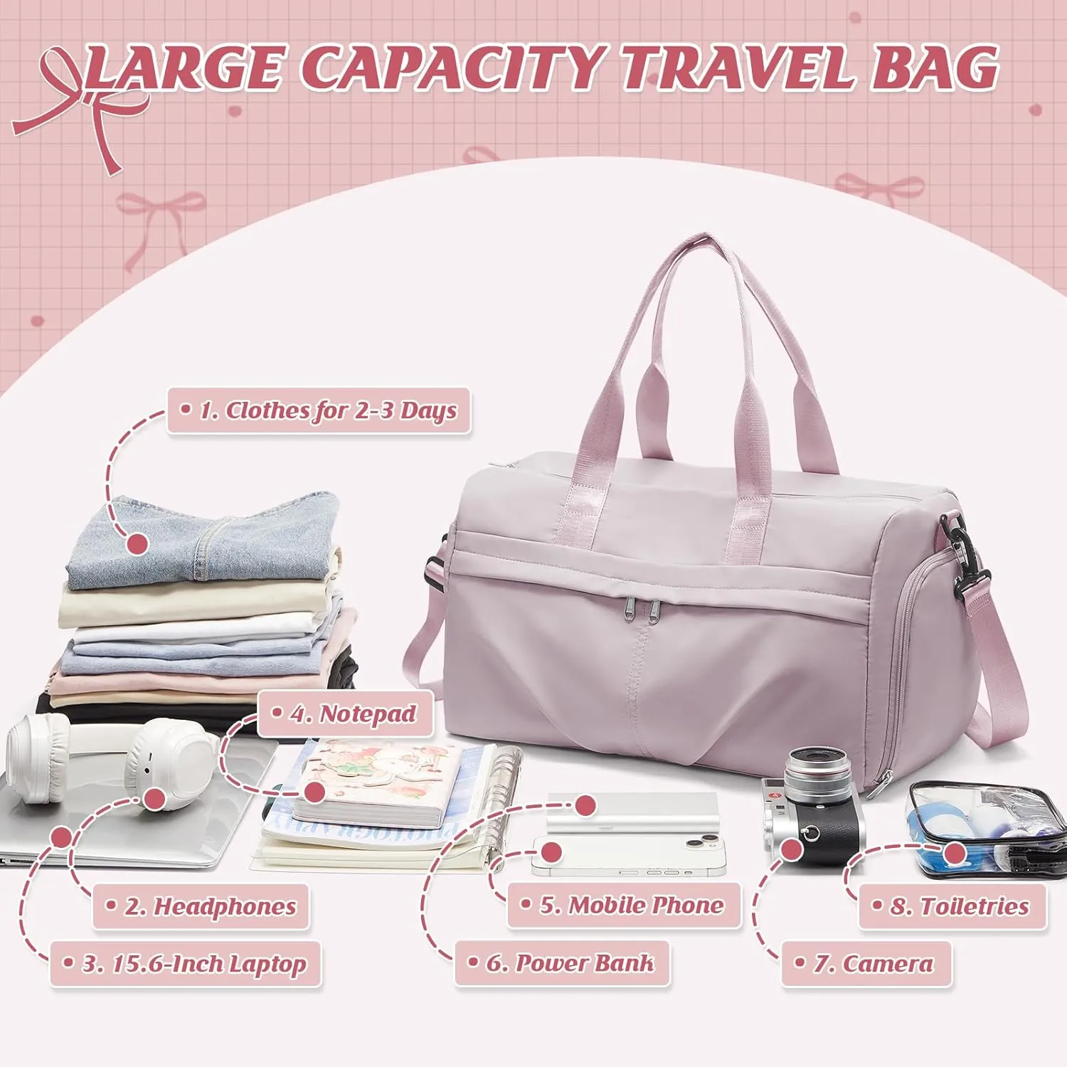 HYC00 Sporty Duffel Bag Women Men Fitness Bag Sports Bag Women's Sports Gym Bags with Shoe Compartment Gym Bag Hospital Bag Overnight Bag Hand Luggage with Wet Pocket Weekender Bag Travel Duffel Bags