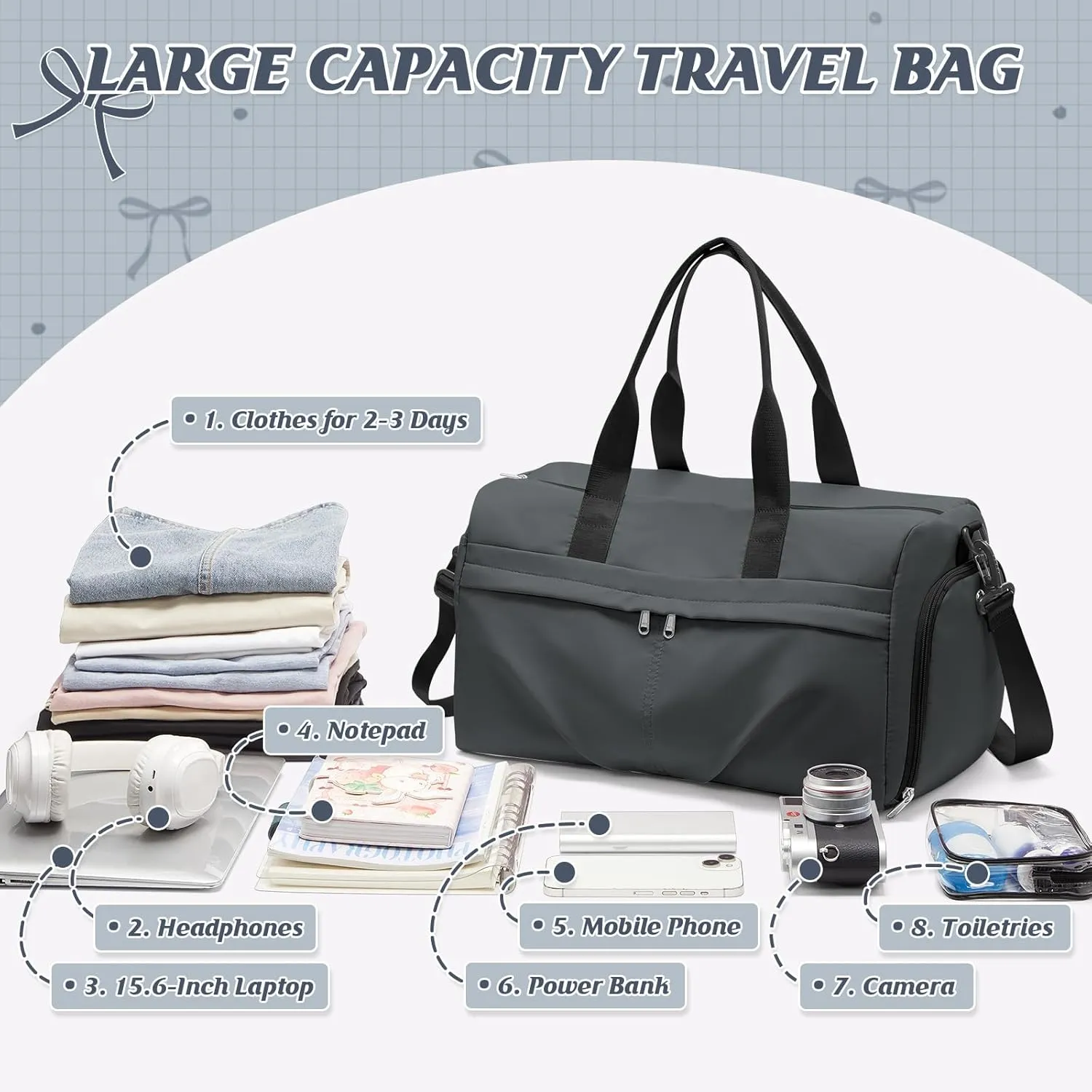 HYC00 Sporty Duffel Bag Women Men Fitness Bag Sports Bag Women's Sports Gym Bags with Shoe Compartment Gym Bag Hospital Bag Overnight Bag Hand Luggage with Wet Pocket Weekender Bag Travel Duffel Bags
