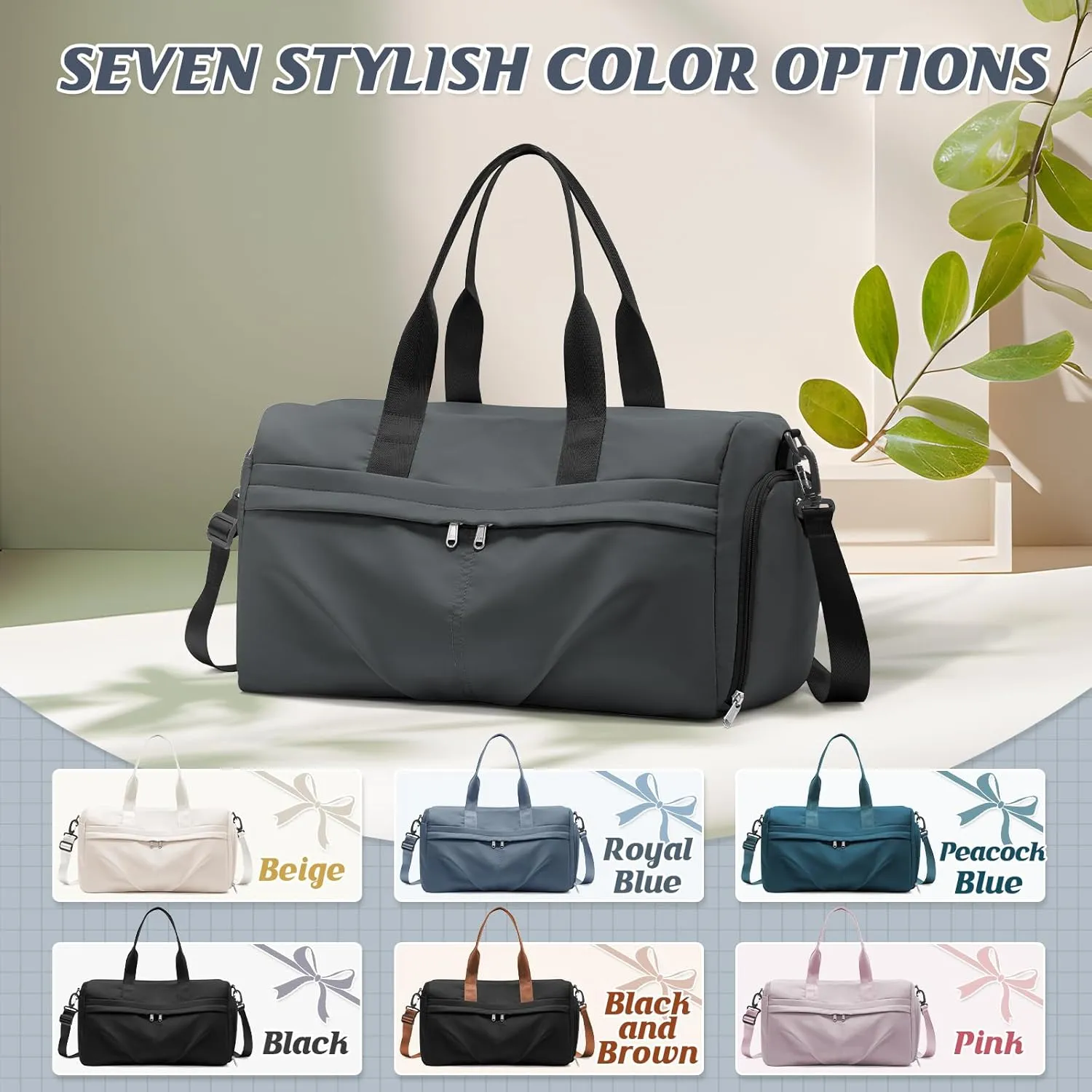 HYC00 Sporty Duffel Bag Women Men Fitness Bag Sports Bag Women's Sports Gym Bags with Shoe Compartment Gym Bag Hospital Bag Overnight Bag Hand Luggage with Wet Pocket Weekender Bag Travel Duffel Bags