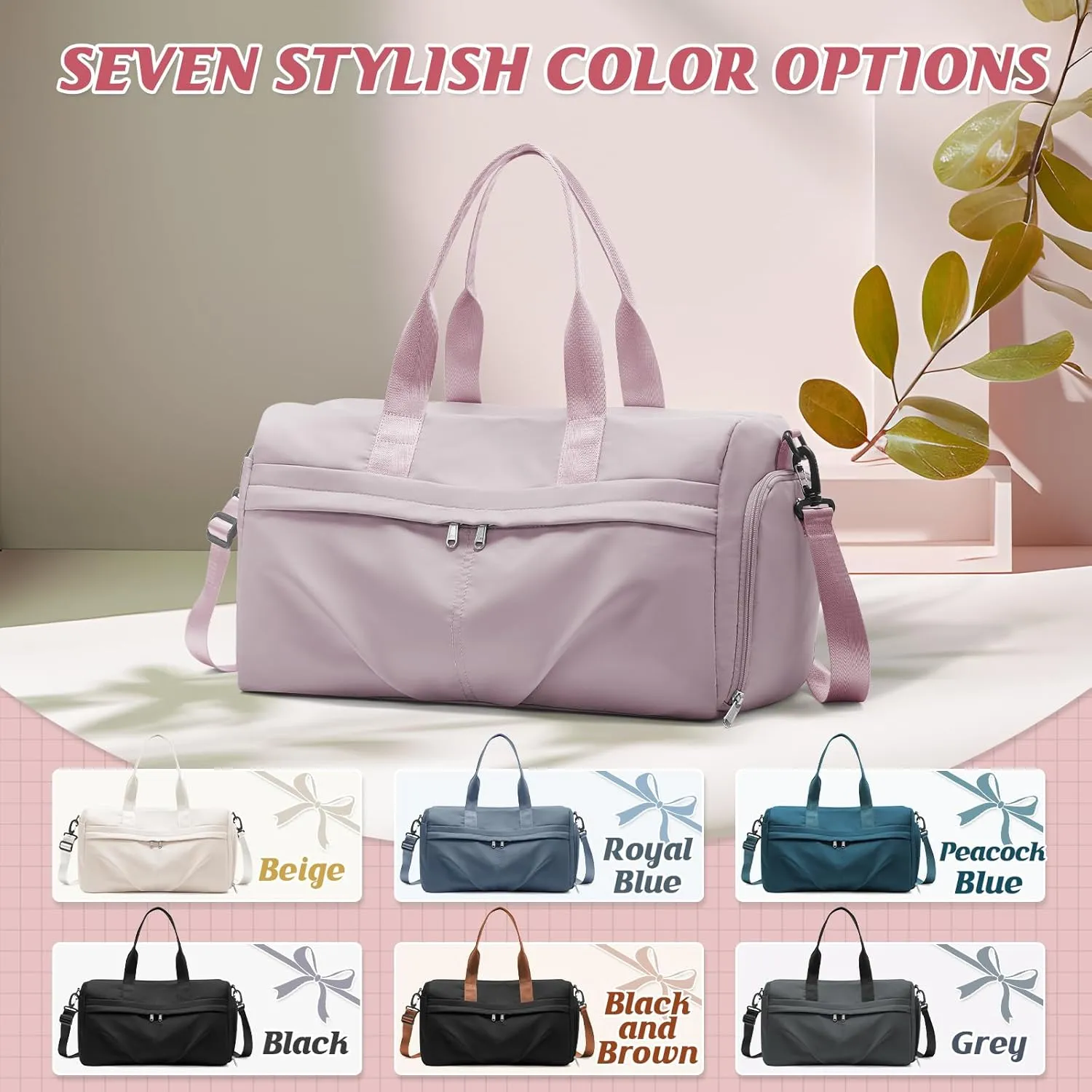 HYC00 Sporty Duffel Bag Women Men Fitness Bag Sports Bag Women's Sports Gym Bags with Shoe Compartment Gym Bag Hospital Bag Overnight Bag Hand Luggage with Wet Pocket Weekender Bag Travel Duffel Bags