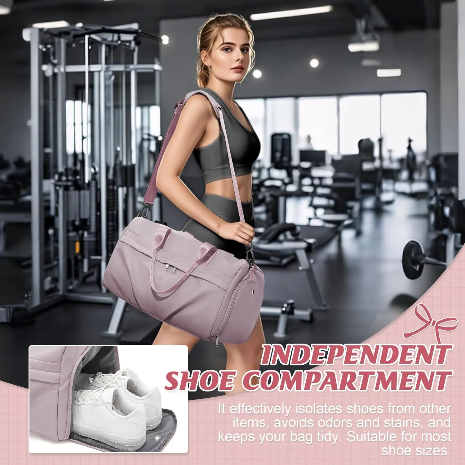 HYC00 Sporty Duffel Bag Women Men Fitness Bag Sports Bag Women's Sports Gym Bags with Shoe Compartment Gym Bag Hospital Bag Overnight Bag Hand Luggage with Wet Pocket Weekender Bag Travel Duffel Bags