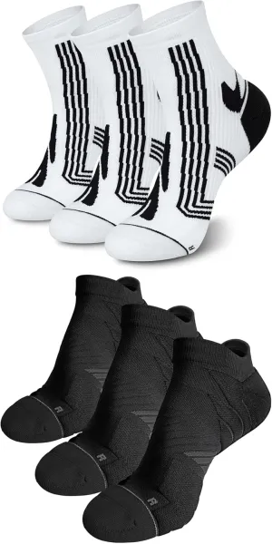 Hylaea Adult Coolmax Athletic Running Socks with Cushion Seamless Toe, No Show and Ankle Cut Black White X-Large