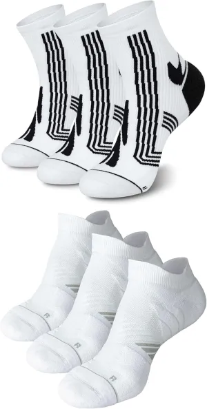 Hylaea Adult Coolmax Athletic Running Socks with Cushion Seamless Toe, No Show and Ankle Cut Black White X-Large