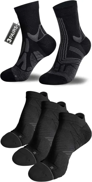 Hylaea Adult Coolmax Athletic Running Socks with Cushion Seamless Toe, No Show and Quarter Length Black Medium