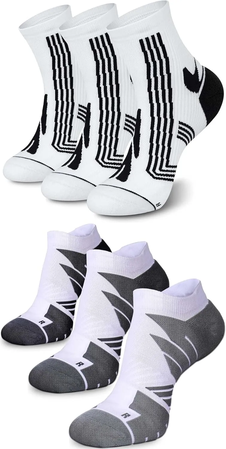 Hylaea Adult Coolmax Athletic Running Socks with Cushion Seamless Toe, No Show and Quarter Length White X-Large