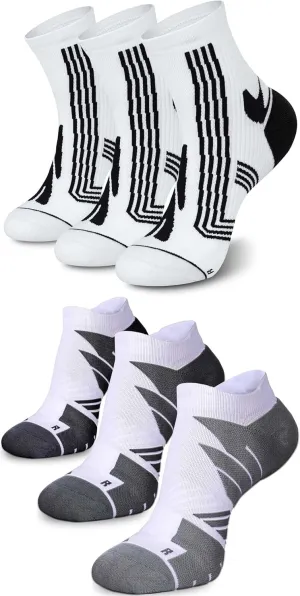Hylaea Adult Coolmax Athletic Running Socks with Cushion Seamless Toe, No Show and Quarter Length White X-Large