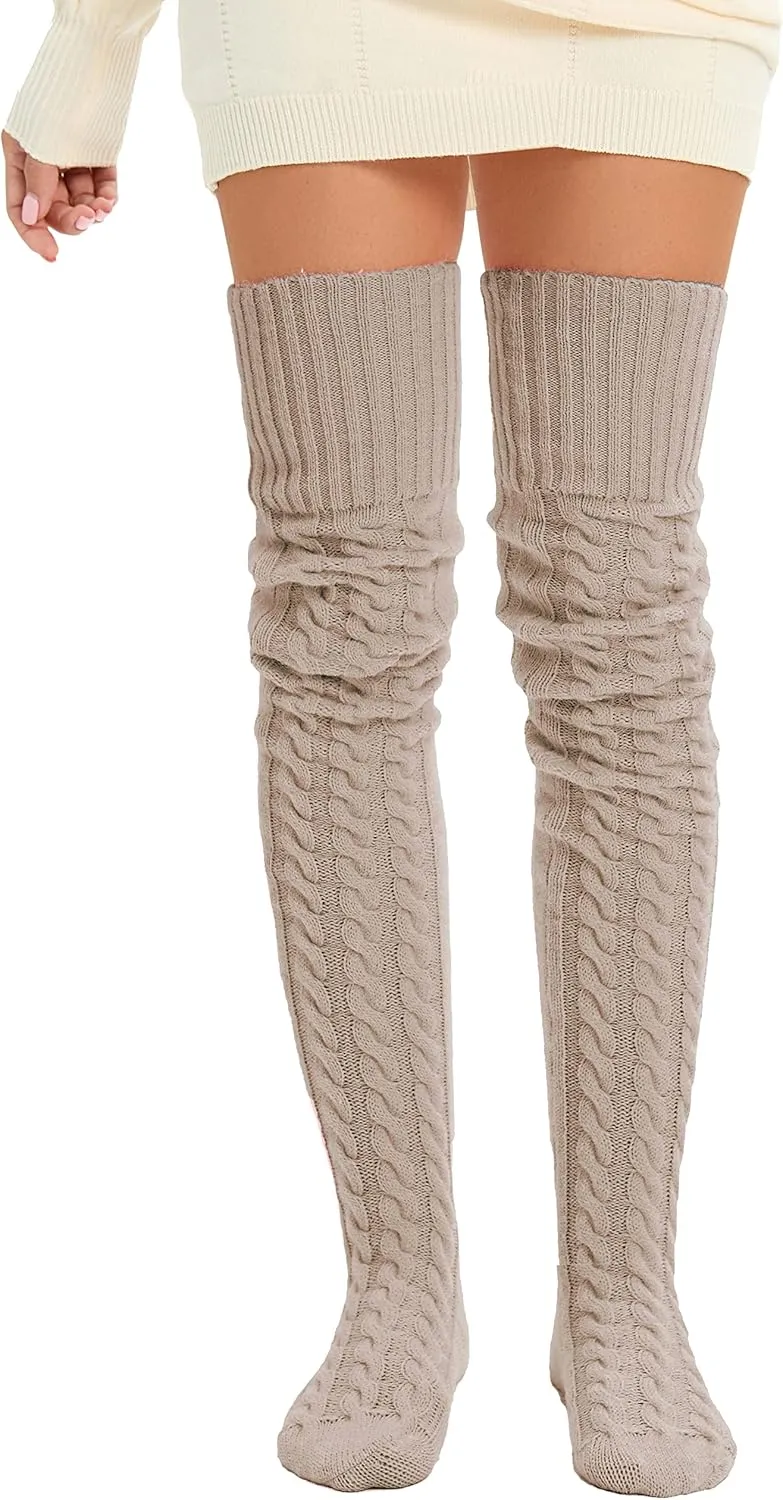 HYTENSUN Women's Thigh High Knitted Winter Boot Socks Vintage Extra Long Leg Warmer Over Knee High Stockings