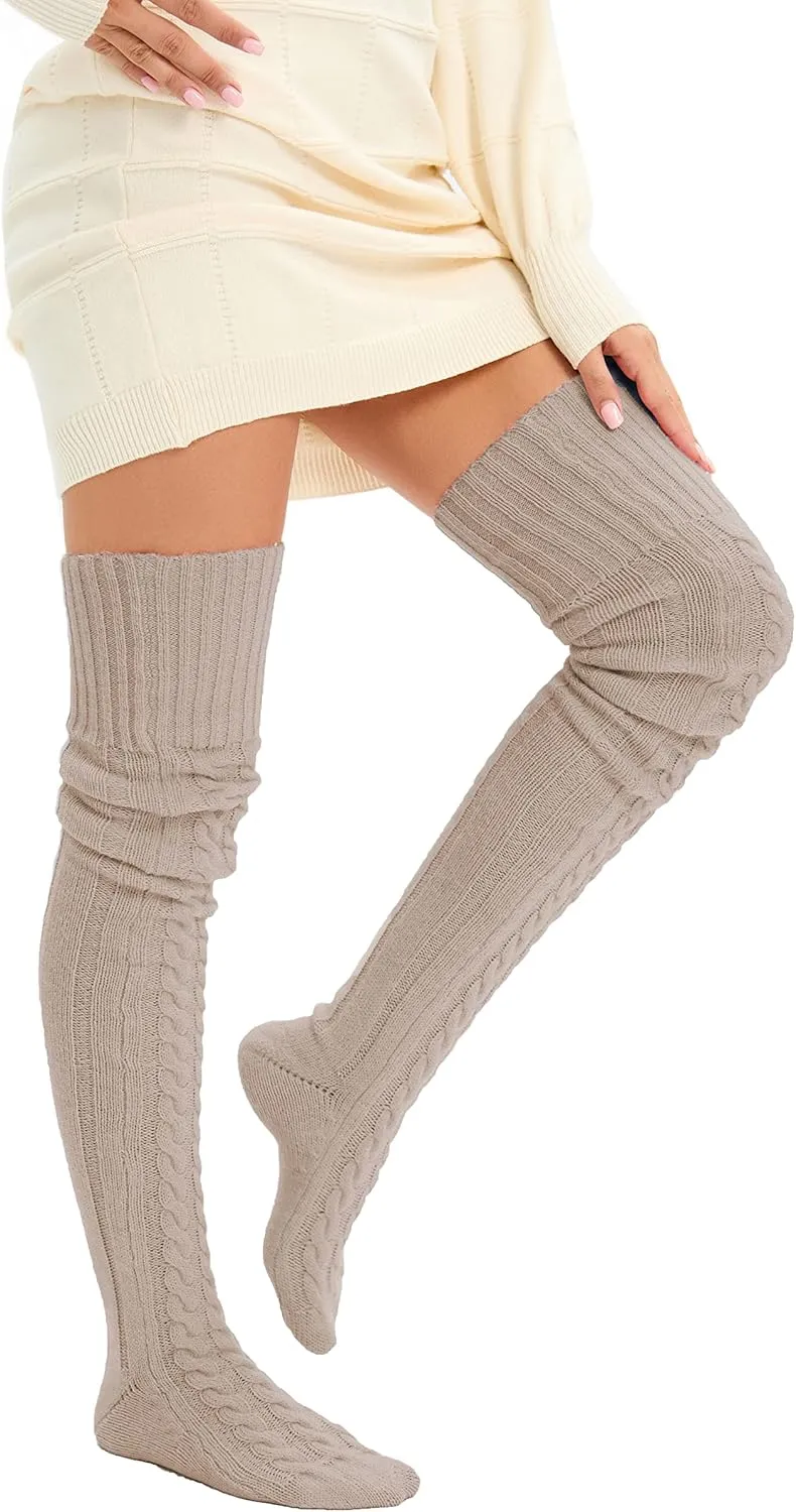 HYTENSUN Women's Thigh High Knitted Winter Boot Socks Vintage Extra Long Leg Warmer Over Knee High Stockings